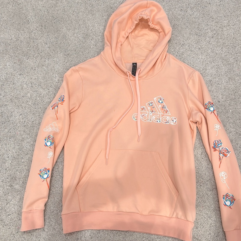 Adidas  12-14 Youth girls Size medium  floral Peach Hoodie